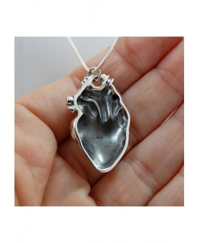 Sterling Silver Anatomical Heart Pendant Necklace 18" Snake Chain $46.31 Pendant Necklaces