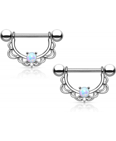 14GA Stainless Steel Synthetic Opal Centered Filigree Drop Nipple Rings Sold as a Pair $17.57 Jewelry Sets