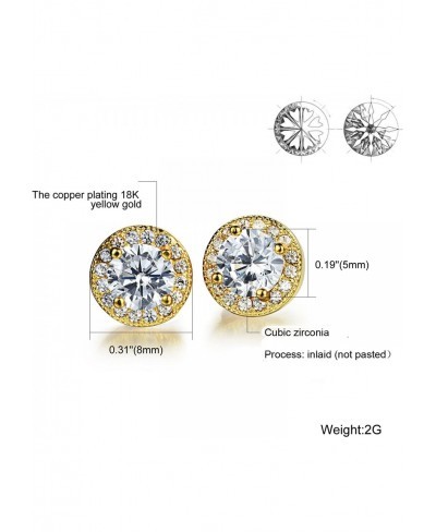 18K Gold Plated Cubic Zirconia Stud Earrings 8mm Round Cut Rhinestone Hypoallergenic Earrings for Women & Girls $16.96 Stud