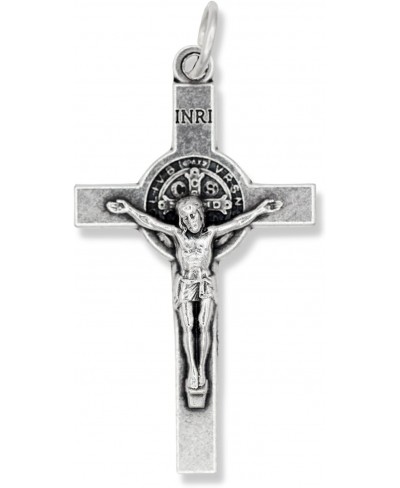 Bulk Pack of 5 - St Benedict Crucifix Large Cross for Rosary Making - 1 1/2" Silver Oxidized Crucifix Rosary Part for Saint B...