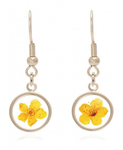 Pressed Flower Yellow Gold Plated Circle Dangle Drop Earrings $15.74 Drop & Dangle