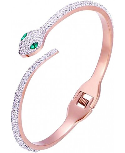 Rose Gold Plated Bangle Stainless Steel Crystal Zircon Open Clasp Fashion Snake Bracelet Gift for Women Teen Girls $20.36 Bangle