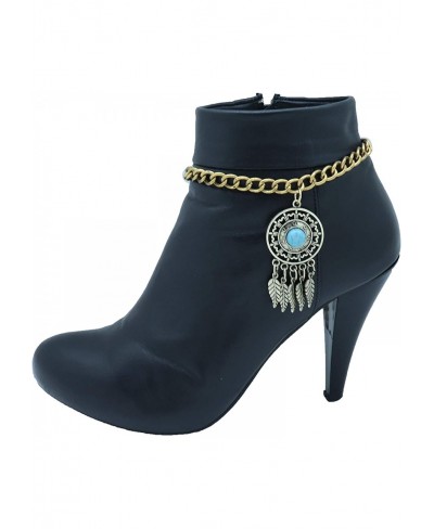 Women Western Boot Chain Metal Bracelet Anklet High Heel Turquoise Blue Bead Feather Charm Gold $17.13 Charms & Charm Bracelets