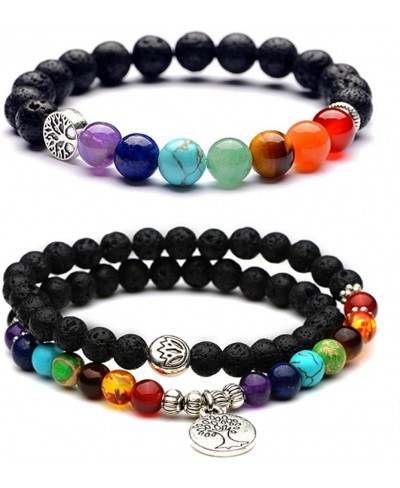 7 Chakra Lava Rock Mala Beads Bracelet Tree of Life Essential Oil Diffuser Healing Energy Bracelet $6.81 Strand