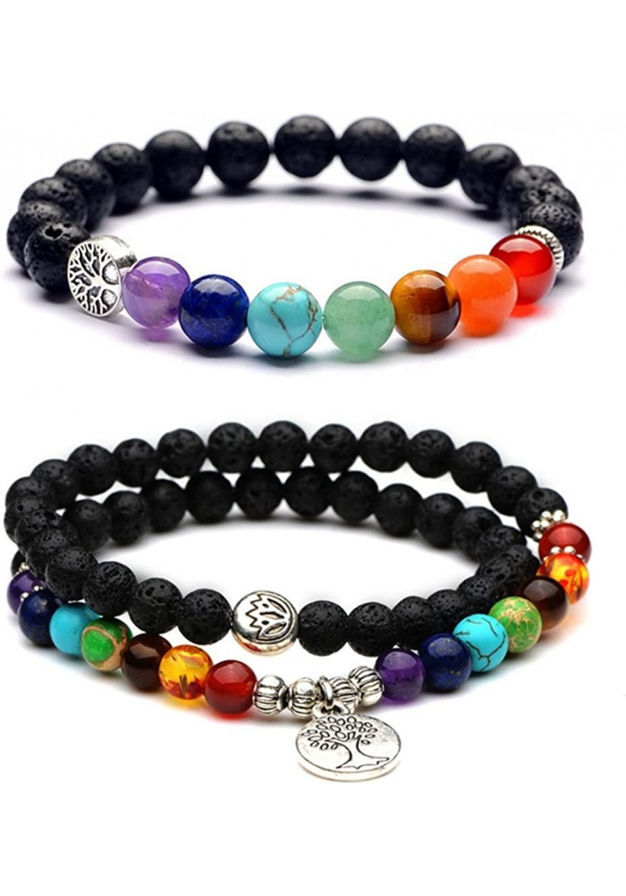 7 Chakra Lava Rock Mala Beads Bracelet Tree of Life Essential Oil Diffuser Healing Energy Bracelet $6.81 Strand