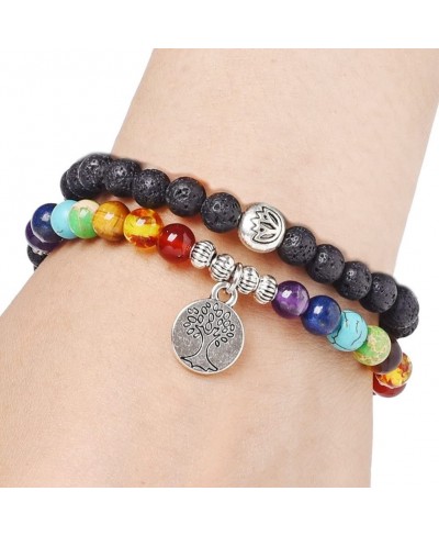 7 Chakra Lava Rock Mala Beads Bracelet Tree of Life Essential Oil Diffuser Healing Energy Bracelet $6.81 Strand