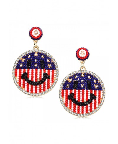 American Flag Earrings for Women Patriotic USA Heart Smiley Face Bow Beaded Drop Dangle Earrings 4th of July Earrings Memoria...