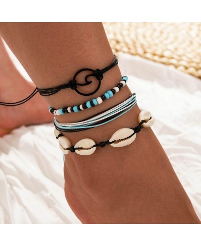 Boho Layered Anklets Rope Ankle Bracelets Beaded Ankle Chain Beach Shell Foot Jewelry for Women and Girls $10.94 Anklets
