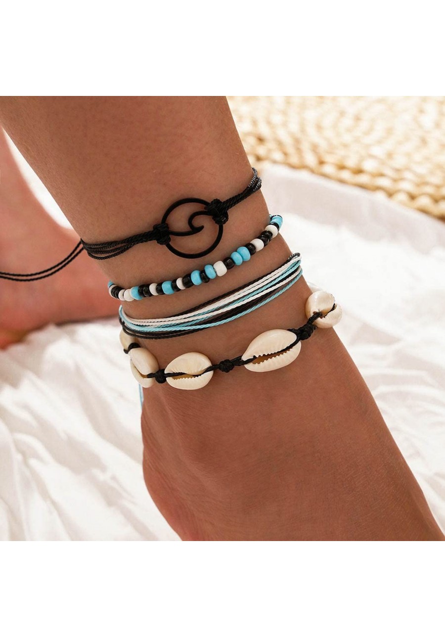 Boho Layered Anklets Rope Ankle Bracelets Beaded Ankle Chain Beach Shell Foot Jewelry for Women and Girls $10.94 Anklets