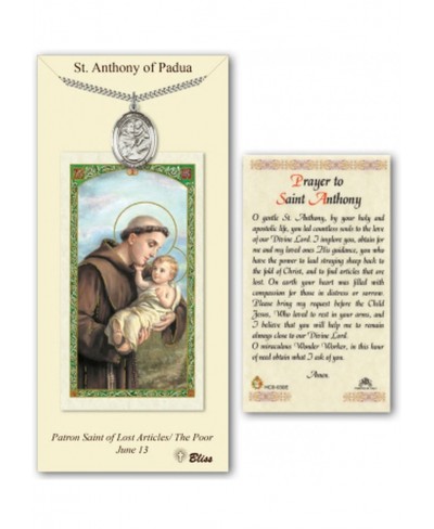 Pewter Saint Anthony of Padua Medal Pendant Necklace 24" Stainless Silver Heavy Curb Chain Comes With a "Prayer to St Anthony...