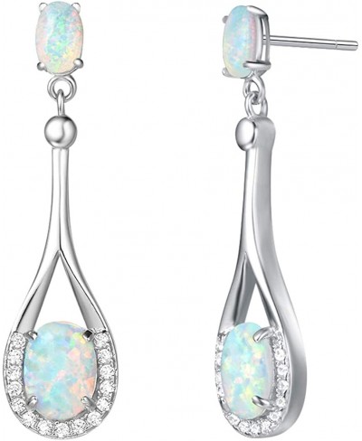 Birthstone Jewelry Sterling Silver Opal Necklaces Earrings Emerald Sapphire Pendant Danity Fine Jewelry for Women Girls $29.0...