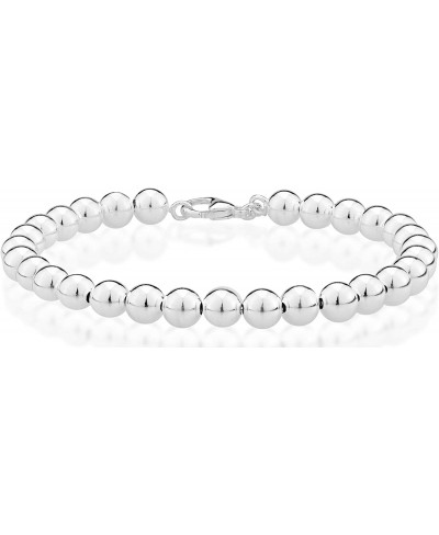 925 Sterling Silver Italian Handmade 6mm Bead Ball Strand Chain Bracelet for Women Made in Italy $24.90 Strand