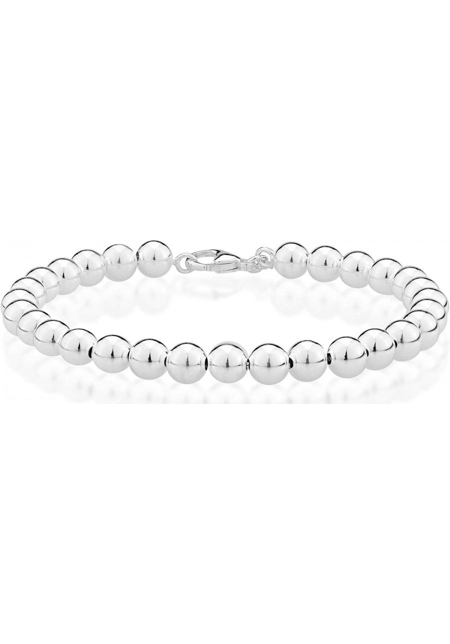 925 Sterling Silver Italian Handmade 6mm Bead Ball Strand Chain Bracelet for Women Made in Italy $24.90 Strand