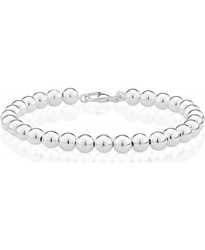 925 Sterling Silver Italian Handmade 6mm Bead Ball Strand Chain Bracelet for Women Made in Italy $24.90 Strand