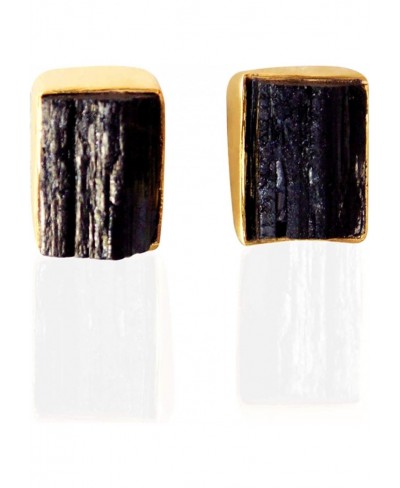 Bezel Set Black Tourmaline Stud Earrings Handmade Rough Gemstone Jewelry $18.77 Stud