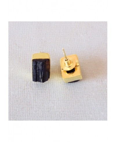 Bezel Set Black Tourmaline Stud Earrings Handmade Rough Gemstone Jewelry $18.77 Stud