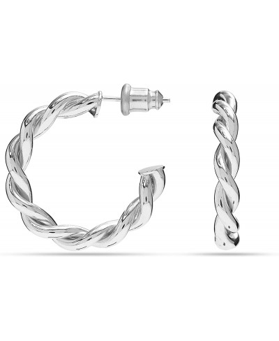 Sterling Silver Italian Twisted Round Small Hoop Earrings for Women $20.33 Hoop