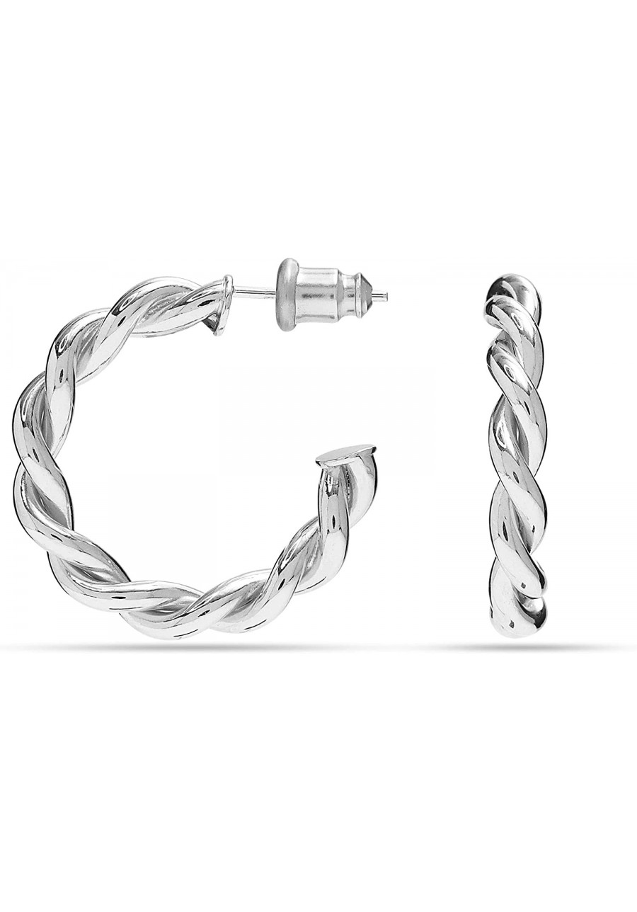 Sterling Silver Italian Twisted Round Small Hoop Earrings for Women $20.33 Hoop