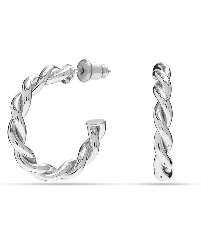 Sterling Silver Italian Twisted Round Small Hoop Earrings for Women $20.33 Hoop