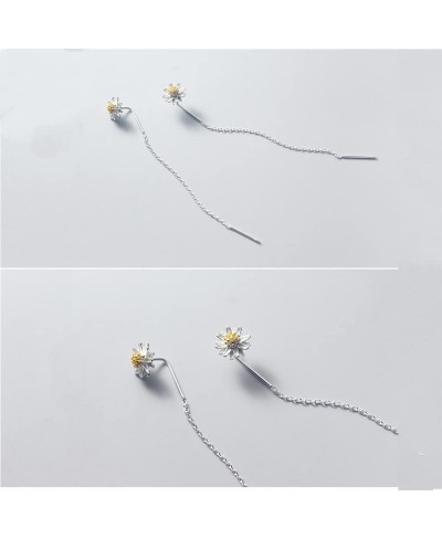 Daisy Flower Earrings Silver Chain Link Dangle Double Piercing Threader Pull Through Earrings $13.76 Drop & Dangle