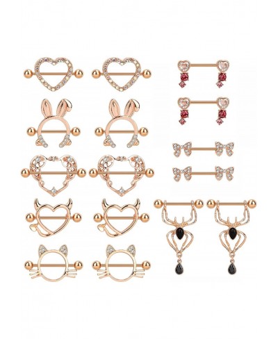 8 Pairs Cute Nipple Rings Surgical Stainless Steel Barbell Nipple Rings 18G Nipple Piercing Jewelry Set for Women Man (Rose G...