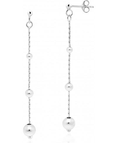 Simple Spheres .925 Sterling Silver Beads on a Chain Dangle Post Drop Earrings $13.61 Drop & Dangle