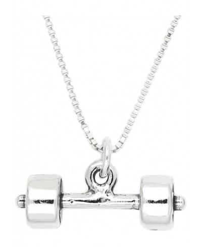 Sterling Silver Oxidized 3D Barbell Dumbbell Weight with Polished Box Chain Necklace $28.53 Pendants & Coins