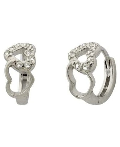 Sterling Silver Double Heart CZ Huggie Earrings $34.69 Hoop