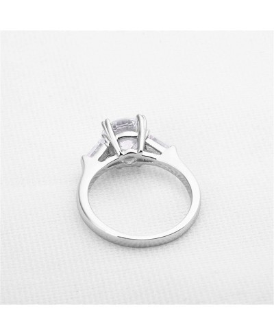 2 CT Solitaire Engagement Ring Baguette 3-Stone Cubic Zirconia CZ in Rhodium Gold Plated Sterling Silver for Women Excellent ...