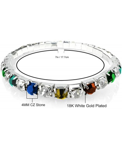 18K White Gold Plated 7in Stretch Tennis Bracelet with 4mm Round Cubic Zirconia Inserts $8.96 Tennis