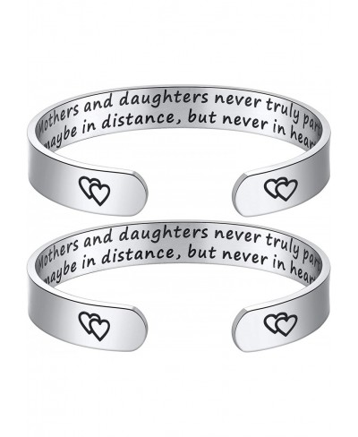 2Pcs Mother Daughter Bracelet Mothers and Daughters Maybe in Distance But Never Truly Part Cuff Bangle Bracelets $16.51 Cuff