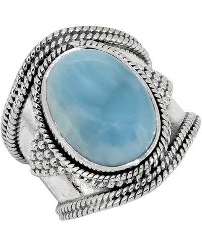 12x16MM Cabochon Oval Larimar Ring 925 Sterling Silver Wide Band Boho Jewelry $39.79 Bands