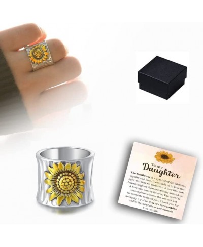 to My Daughter Golden Sunflower Wide Band Ring S925 Sterling Silver Daisy Flower Wide Bands Ring for Women Teens Girls Ring J...