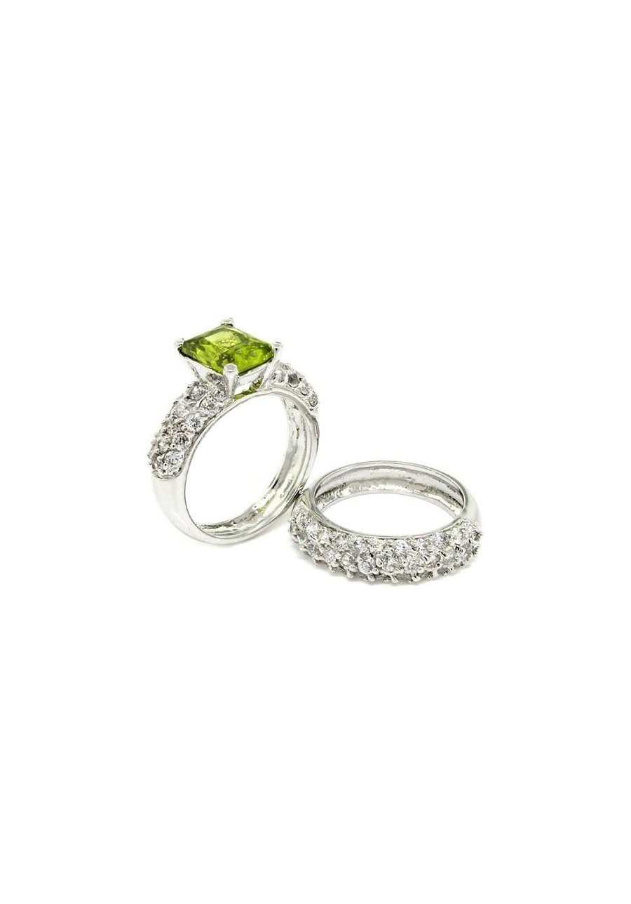 Classic 2-piece Wedding Set w/White & Peridot CZs pavé $22.99 Bridal Sets