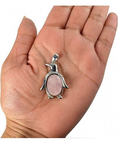 Natural Rose Quartz Penguin Shape Pendant $13.13 Pendants & Coins