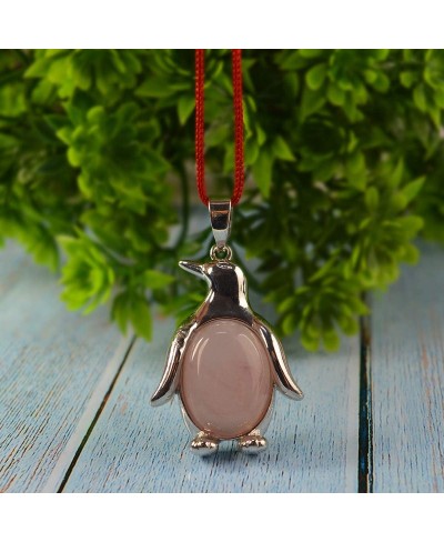 Natural Rose Quartz Penguin Shape Pendant $13.13 Pendants & Coins