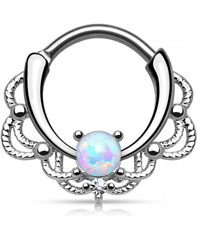 16GA Stainless Steel Lacey Synthetic Single Opal Septum Clicker Ring $10.44 Piercing Jewelry
