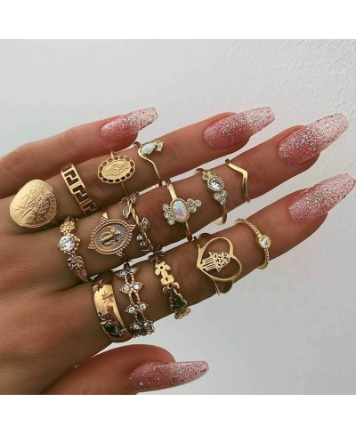 Boho Cross Knuckle Rings Set Gold Crystal Mid Stacking Ring Opal Finger Jewelry for Women and Girls $12.38 Stacking