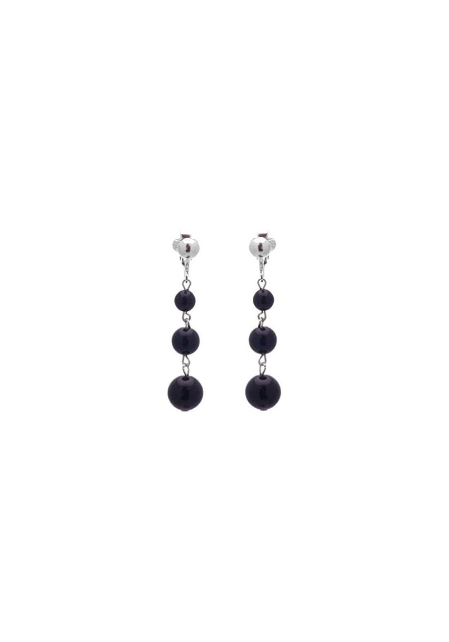 Aibreann Silver plated Black Bead Drop Clip On Earrings $21.82 Clip-Ons