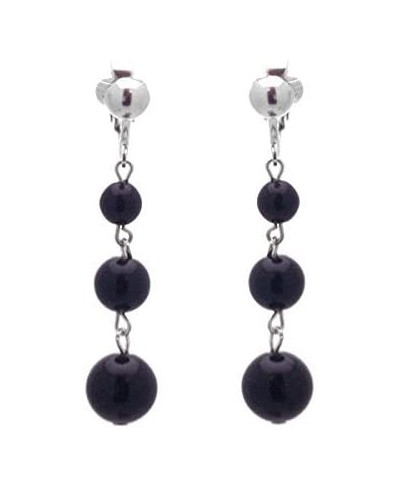 Aibreann Silver plated Black Bead Drop Clip On Earrings $21.82 Clip-Ons