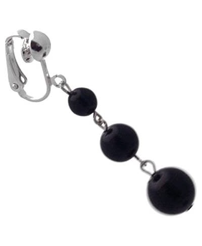 Aibreann Silver plated Black Bead Drop Clip On Earrings $21.82 Clip-Ons