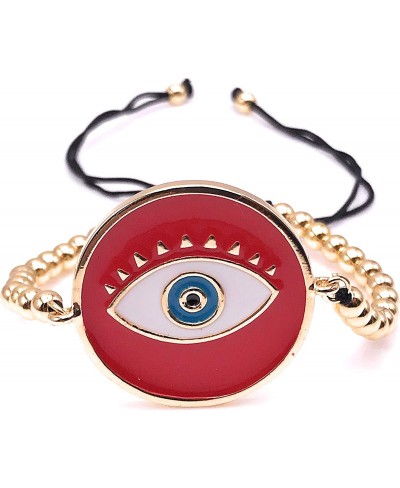 Evil Eye Red Enamel String Bracelet for Women Adjustable Fashion Jewelry $19.04 Stretch