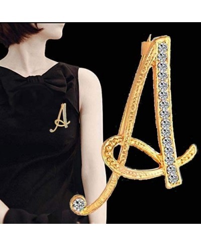 Gold Alloy Crystal 26 Alphabet English Letters Initial Personalized Charms Brooch Pin Jewelry Gift $21.08 Brooches & Pins