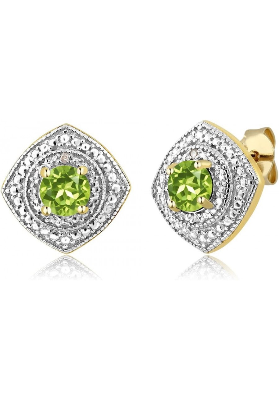 1.00 Ct Round Green Peridot with Diamond Accent 18K Yellow Gold Plated Silver Stud Earrings $32.41 Stud