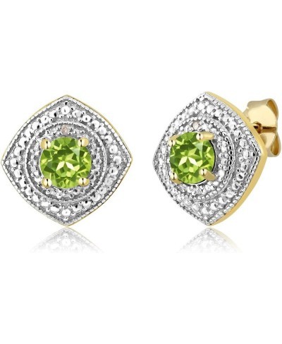 1.00 Ct Round Green Peridot with Diamond Accent 18K Yellow Gold Plated Silver Stud Earrings $32.41 Stud