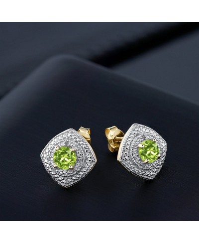 1.00 Ct Round Green Peridot with Diamond Accent 18K Yellow Gold Plated Silver Stud Earrings $32.41 Stud