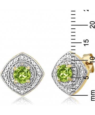 1.00 Ct Round Green Peridot with Diamond Accent 18K Yellow Gold Plated Silver Stud Earrings $32.41 Stud