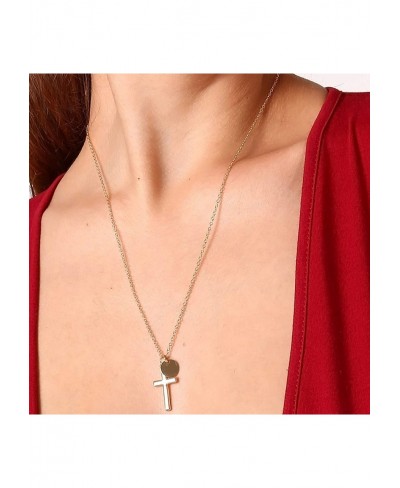 Women Necklace Pendant Fashion Simple Cross Round Alloy Pendant Chain Necklace Women's Jewelry Gift Birthday Gift for Mom Wom...