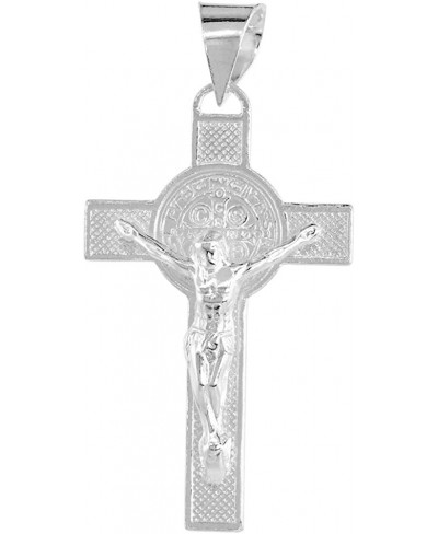 1.5 inch Sterling Silver St Benedict Crucifix Necklace for Men and Women High Polished 18-30 inch Chain $32.66 Pendants & Coins