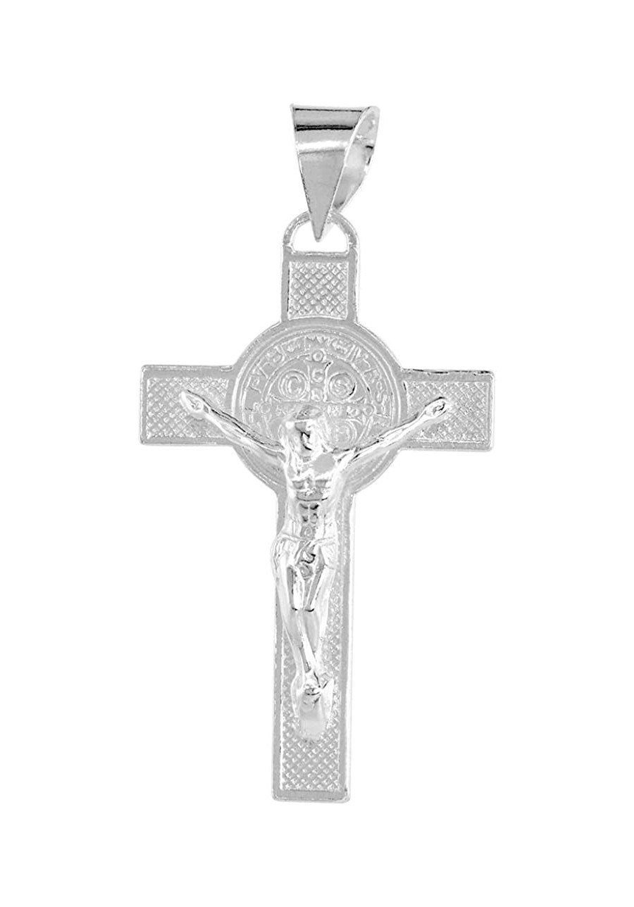 1.5 inch Sterling Silver St Benedict Crucifix Necklace for Men and Women High Polished 18-30 inch Chain $32.66 Pendants & Coins